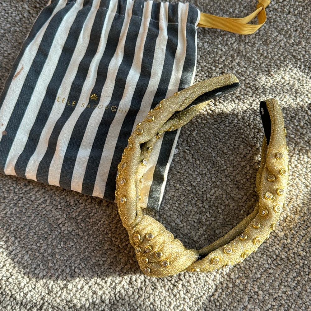 Lele Sadoughi Gold Rhinestone Knotted Headband